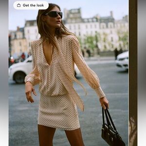 Reformation Cream Mini Dress with Red Polka Dots